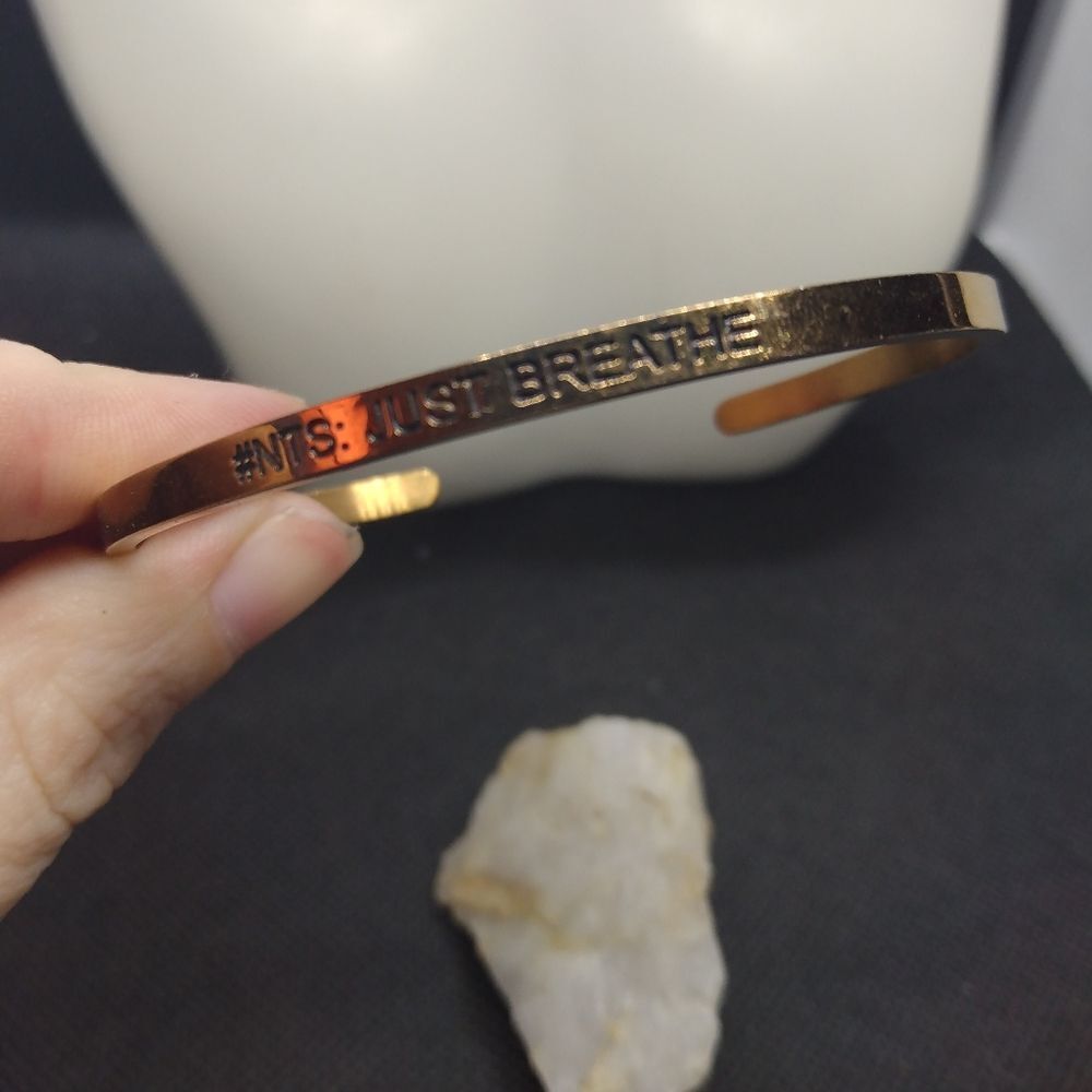 Just breathe gold toned cuff‎ bracelet inspirational gift idea